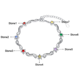 Silver Plated Engraved Infinity and Birthstone Star Bracelet