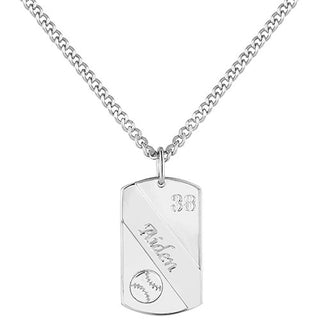 Engraved Banner Baseball Dog Tag 20 Necklace