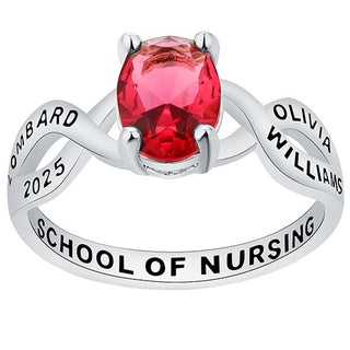 Women's Sterling Silver Oval Birthstone Infinity Class Ring