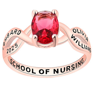 Women's Rose Gold over Sterling Oval Birthstone Infinity Class Ring