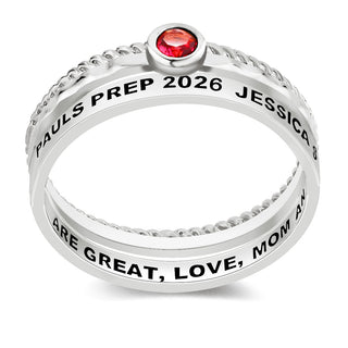 Women's Platinum Plated Round Birthstone Stackable Freestyle Class Ring