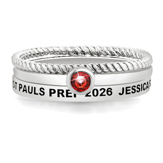 Women's Sterling Silver Round Birthstone Stackable Freestyle Class Ring