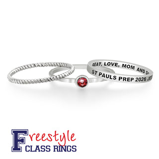 Women's Platinum Plated Round Birthstone Stackable Freestyle Class Ring