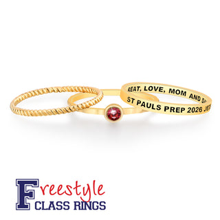 Women's 14K Gold Plated Round Birthstone Stackable Freestyle Class Ring