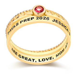 Women's 14K Gold Plated Round Birthstone Stackable Freestyle Class Ring