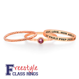 Women's 14K Rose Gold Plated Round Birthstone Stackable Freestyle Class Ring