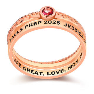 Women's 14K Rose Gold Plated Round Birthstone Stackable Freestyle Class Ring