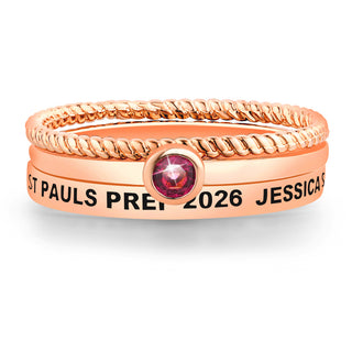 Women's Rose Gold over Sterling Round Birthstone Stackable Freestyle Class Ring