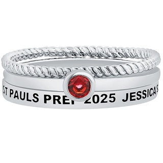 Women's Sterling Silver Round Birthstone Stackable Class Ring