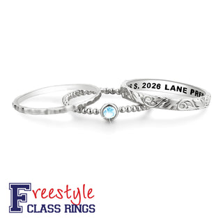 Women's Sterling Silver Round Birthstone Stackable Freestyle Class Ring