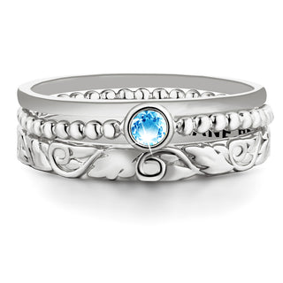 Women's Sterling Silver Round Birthstone Stackable Freestyle Class Ring