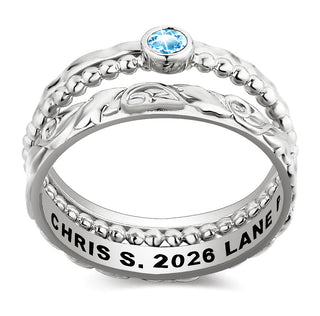 Women's Platinum Plated Round Birthstone Stackable Freestyle Class Ring