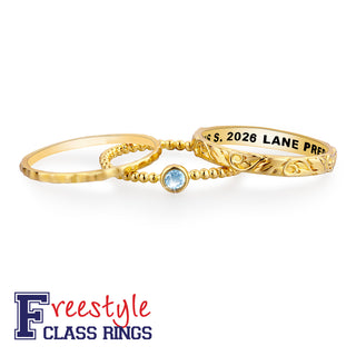 Women's 14K Gold Plated Round Birthstone Stackable Freestyle Class Ring