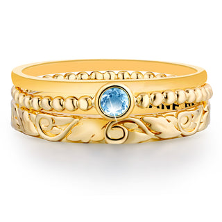 Women's Gold over Sterling Round Birthstone Stackable Freestyle Class Ring
