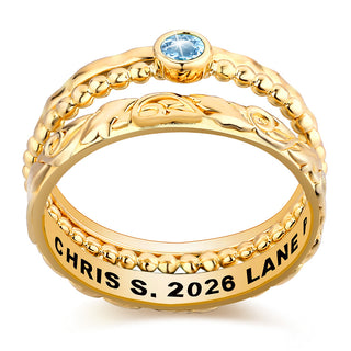 Women's 14K Gold Plated Round Birthstone Stackable Freestyle Class Ring
