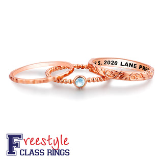 Women's 14K Rose Gold Plated Round Birthstone Stackable Freestyle Class Ring