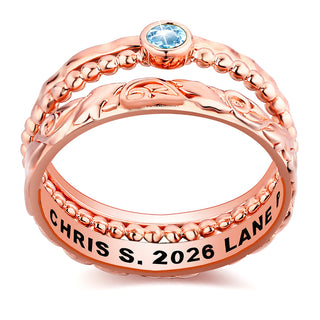 Women's 14K Rose Gold Plated Round Birthstone Stackable Freestyle Class Ring
