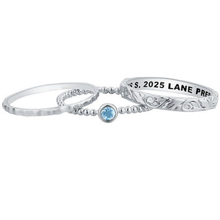 Women's Sterling Silver Round Birthstone Stackable Class Ring