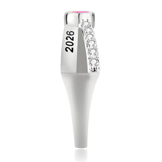 Ladies Platinum Plated Crossover Oval Birthstone Fashion Freestyle Class Ring