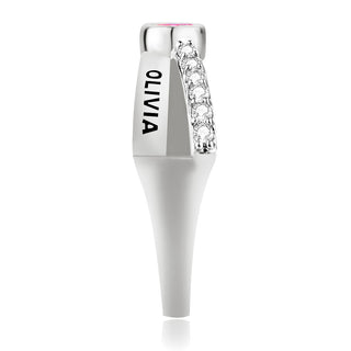 Ladies Platinum Plated Crossover Oval Birthstone Fashion Freestyle Class Ring