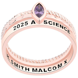 Women's Rose Gold over Sterling Marquise Birthstone Stackable Class Ring