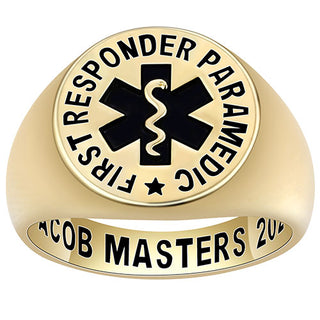 Men's 2 Micron Gold over Sterling Signet First Responder Ring