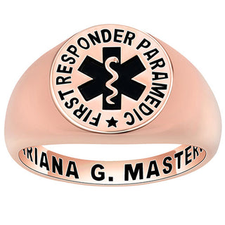 Ladies 2 Micron Rose Gold over Sterling Signet First Responder Ring