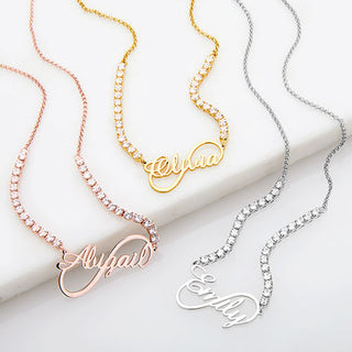 Infinity Script Name Plaque CZ Chain Necklace