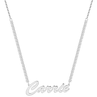Hollywood Script Name Plaque CZ Chain Necklace