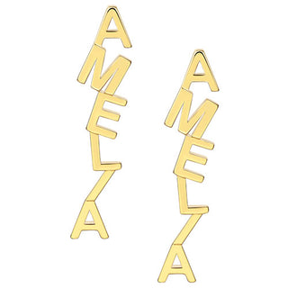 Sterling Silver Vertical Name Button Earrings