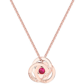 Engraved Interlocking Circles with Center Birthstone Necklace