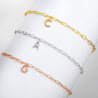 CZ Initial Charm Paperclip Chain Bracelet