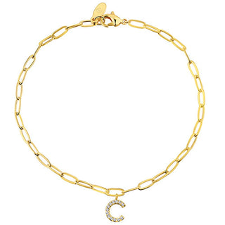 CZ Initial Charm Paperclip Chain Bracelet