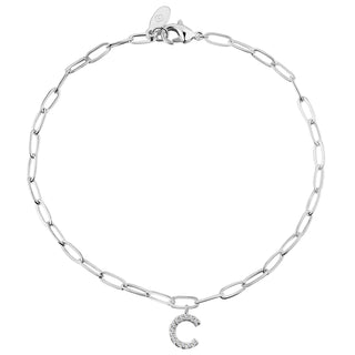 CZ Initial Charm Paperclip Chain Bracelet