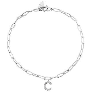 CZ Initial Charm Paperclip Chain Bracelet