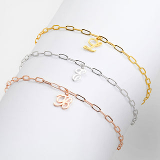 Script Initial Charm Paperclip Chain Bracelet