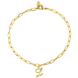 Script Initial Charm Paperclip Chain Bracelet