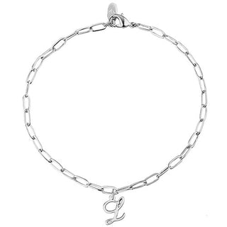 Sterling Silver Script Initial Charm Paperclip Chain Bracelet
