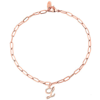 Sterling Silver Script Initial Charm Paperclip Chain Bracelet