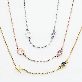 Station Initial and Birthstone Necklace