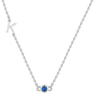 Sterling Silver Station Initial and Birthstone Necklace