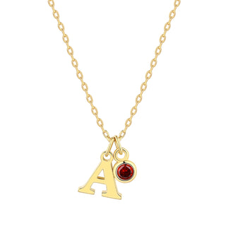 Sterling Silver Initial Charm and Birthstone Cluster Necklace