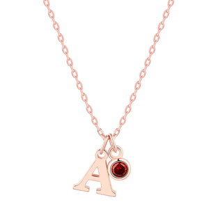 Sterling Silver Initial Charm and Birthstone Cluster Necklace