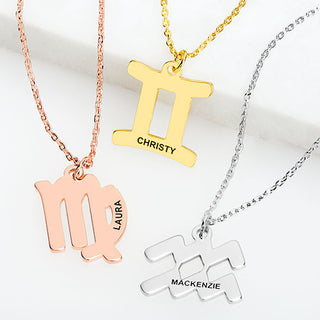 Engraved Name Zodiac Sign Necklace