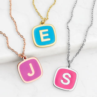 Cushion Shape Enamel Initial Necklace