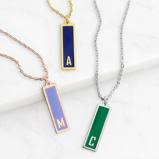 Vertical Bar Enamel Initial Necklace