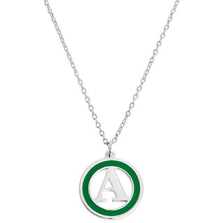 Circle with Enamel Frame and Initial Necklace