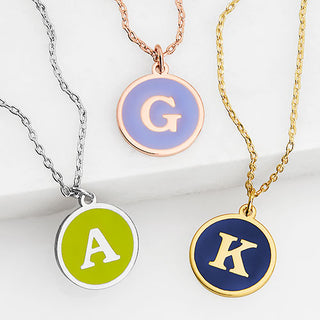 Round Enamel Initial Necklace