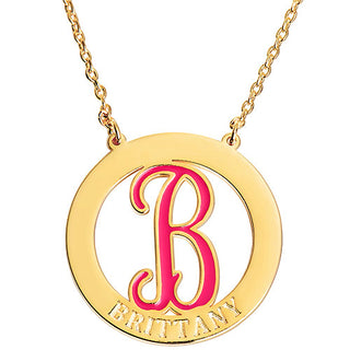 Enamel Initial and Engraved Name Disc Necklace