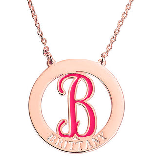 Enamel Initial and Engraved Name Disc Necklace
